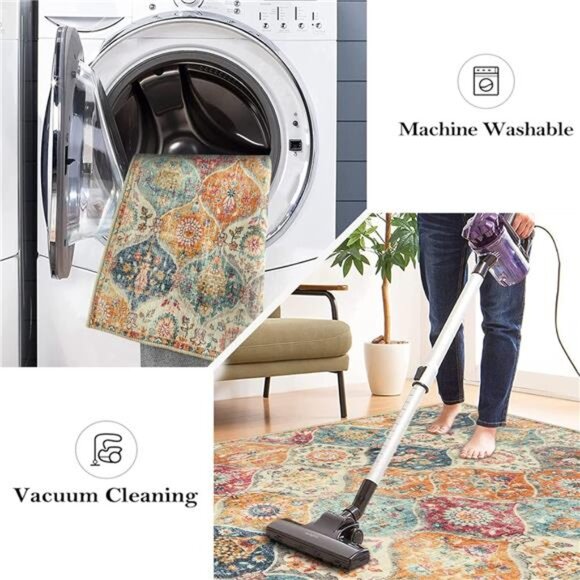 Moroccan Trellis Round Area Rugs - Washable Small Round Rug 3ft Non-Slip - Picture 3 of 7